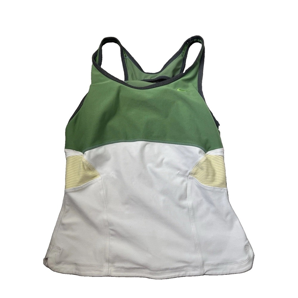 Y2K vtg Nike Green/White Mesh Racerback V-Neck Stretch Tank Women's m Activewear